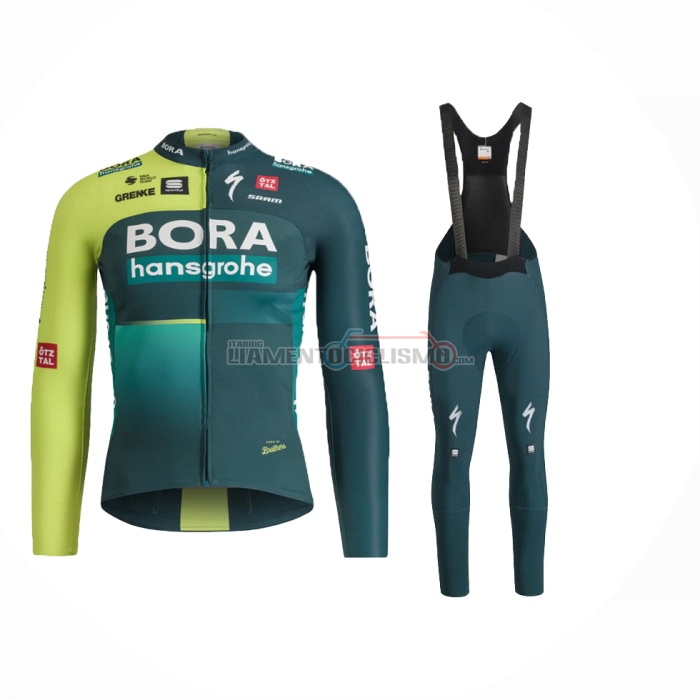 2024 Abbigliamento Ciclismo Bora-Hansgrone Scuro Verde Manica Lunga e Salopette